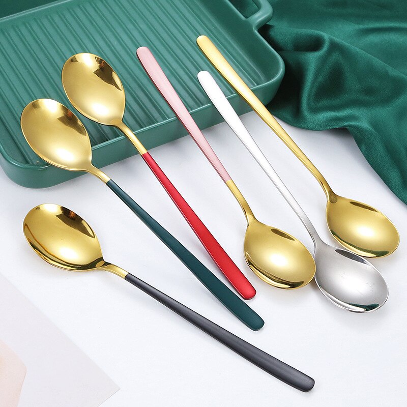 20Cm Rvs Goud Koffie Lepel Theelepels Servies Ijs Dessert Lepels Met Lange Handvat Bestek Keuken Accessoires