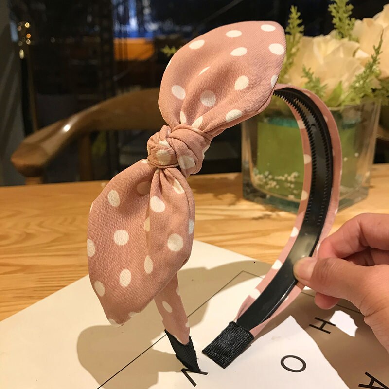 Sweet Girl Hair Band Solid Ribbon Dot Headband Soft Plaid Hair Hoop Bow Knot Headwear Rabbit Ear Hair Accessories Hair Ornament: 10