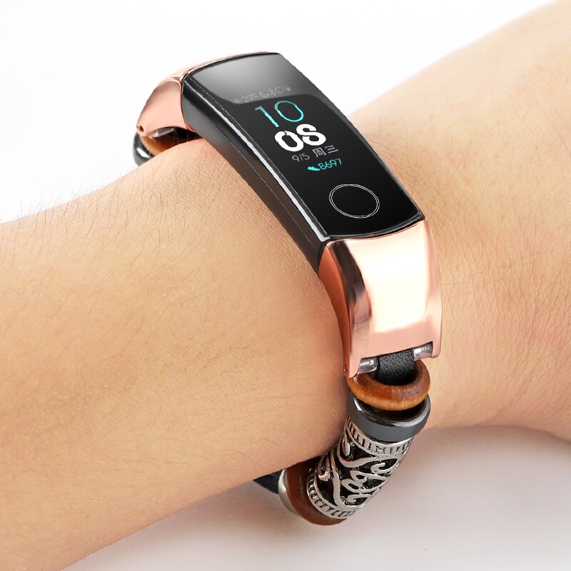 Pulsera de cuero para HONOR Band 5 4 Correa Metal acero inoxidable decoración para HUAWEI HONOR Band 5 Correa pulseras Accesorios: 7778 / For HONOR BAND 5
