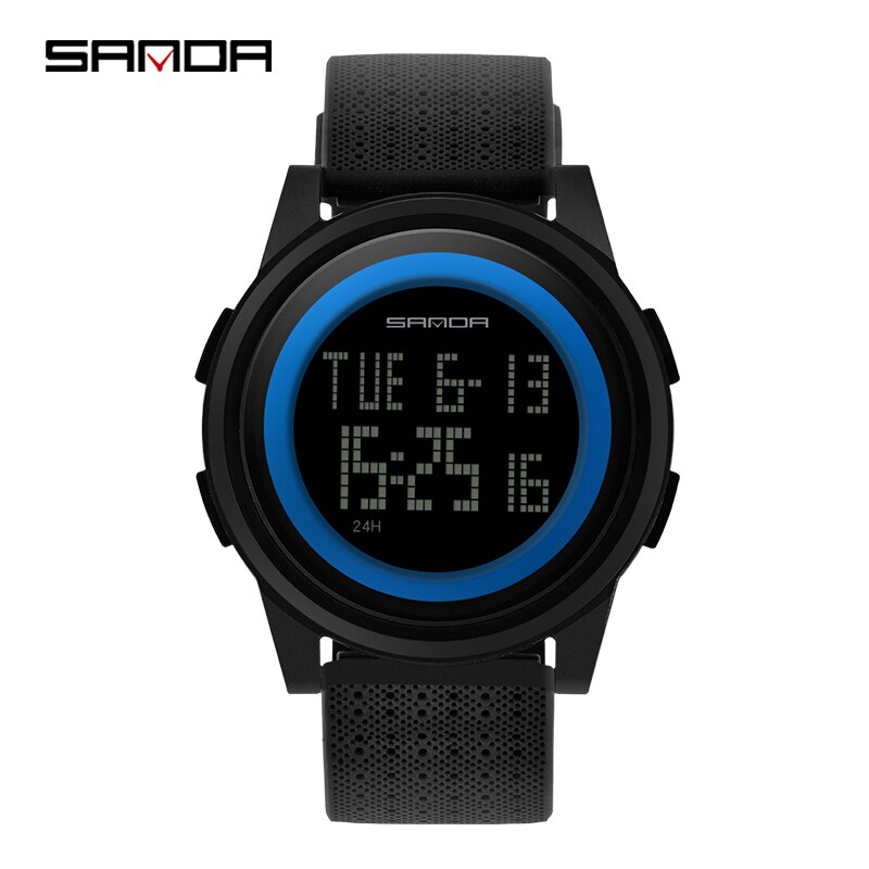 Sanda 2022 outdoor sport horloge heren multifunctioneel horloge wekker chrono 3 bar waterdicht digitaal horloge reloj hombre: Zwartblauw