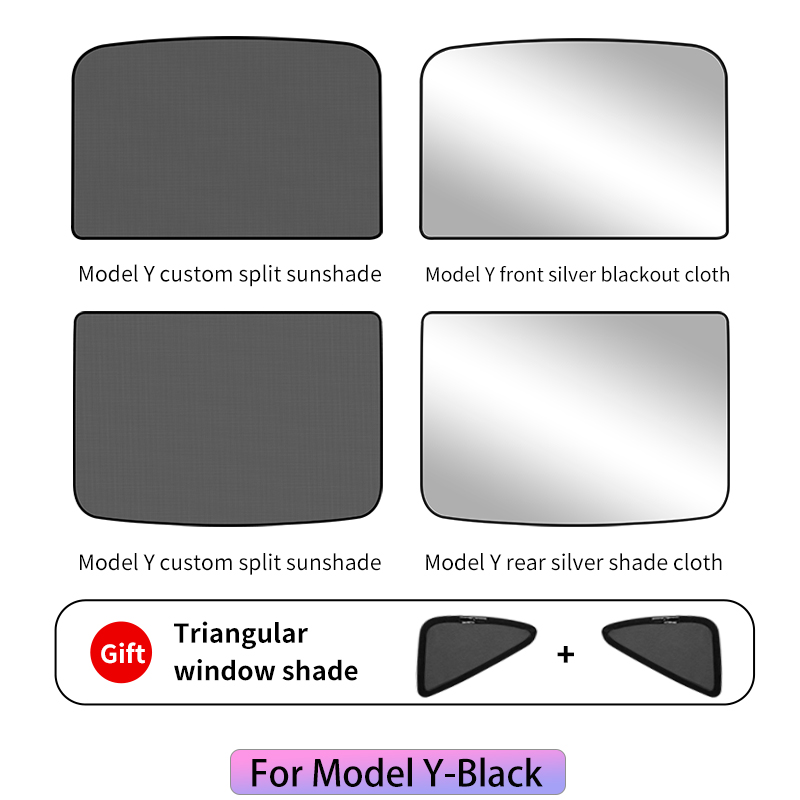 For tesla model 3 2022/model Y Glass roof Sunshade Front Rear Sunroof Skylight Blind Shading Net sunroof sunshade: model Y black