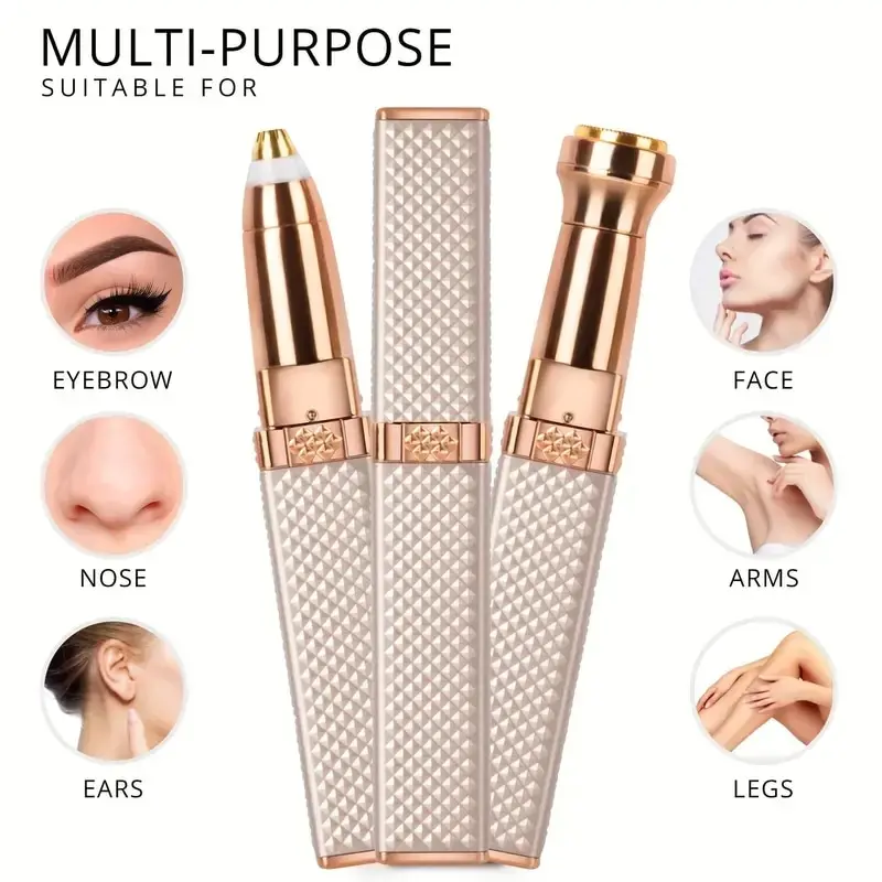 Rechargeable 2-in-1 Eyebrow Razor and Hair Shaver with LED Light Painlessly Remove Peach Fuzz Facial Hair Eyebrows Lips Trimmer