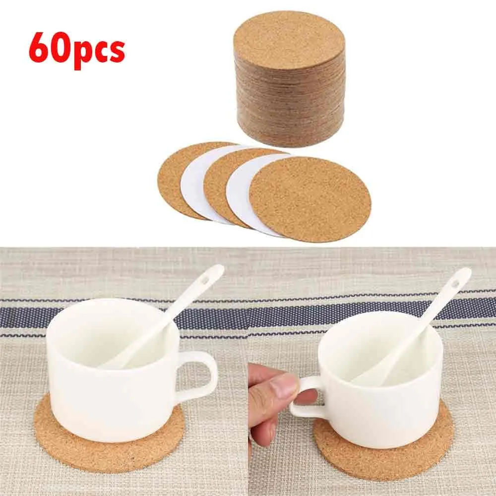 Posavasos de corcho de 60 uds., hojas de respaldo de corcho, posavasos de corcho adhesivo redondo para posavasos, decoraciones navideñas para el hogar