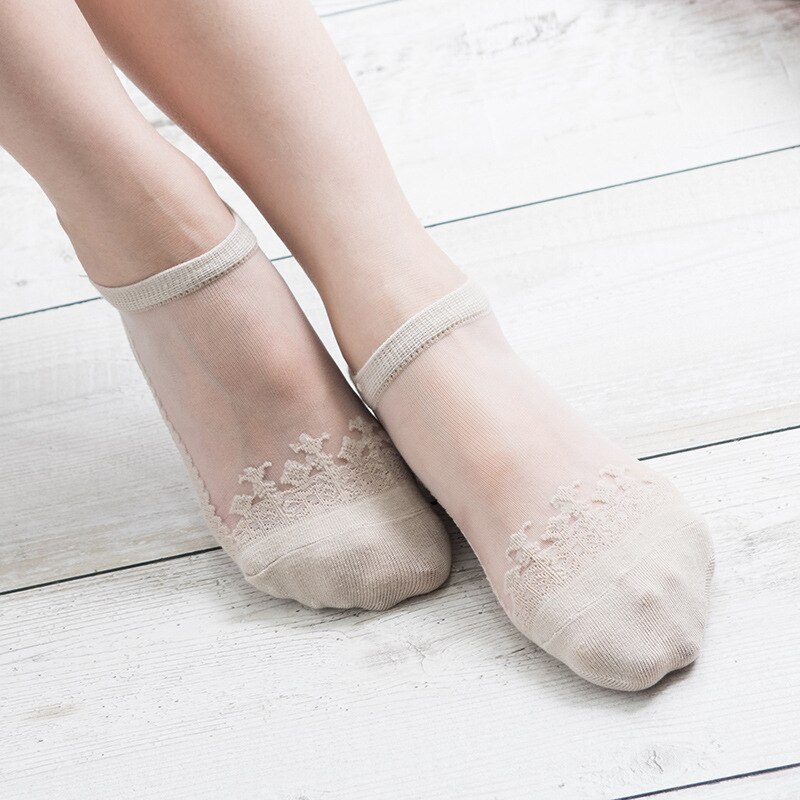 Japanse Harajuku Jacquard Transparant Kristal Zijden Sokken Vrouwen Sokken Dunne Onzichtbare Nylon Boot Sokken: 4