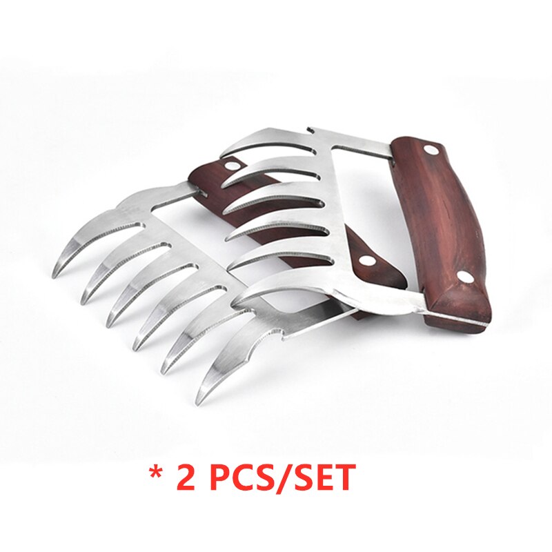 Poignée en bois en acier inoxydable, griffe d'ours, viande divisée, fourchette de Barbecue, multifonction, viande déchirée, pince de porc, outil de Barbecue: Red