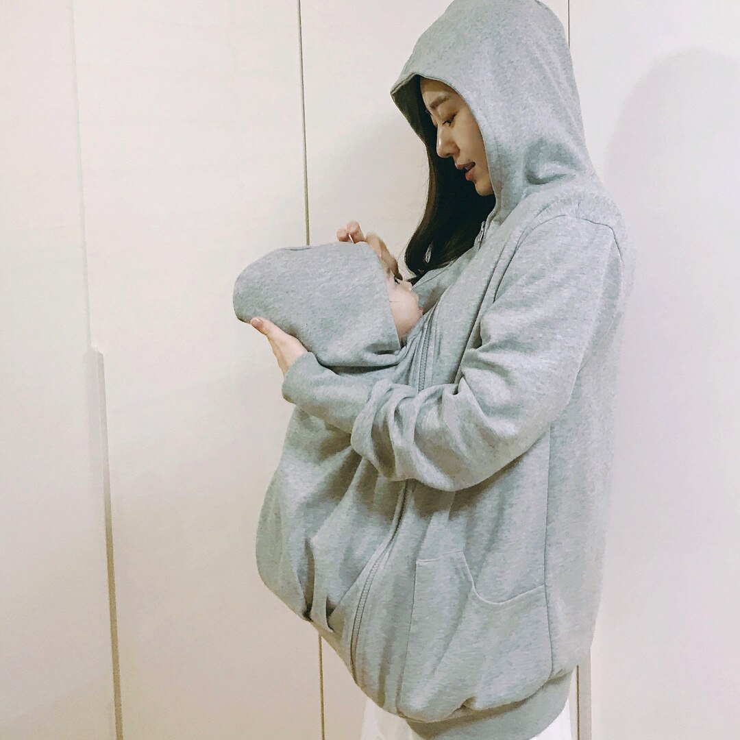 Maternity Sweatshirt Clothes Three-in-One Multifunctional Maternity Hoodie Pregnant Women Long Sleeve Hooded Sweater Jacket Coat: Gray / XL(suitable for dad)