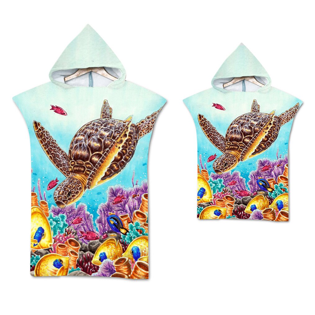 Gedrukt Sea Turtle Microfiber Hoodied Badhanddoeken Zand Gratis Draagbare Strandlaken Zwemmen Beach Surf Poncho Sport Handdoeken: Printed 9 / Adult