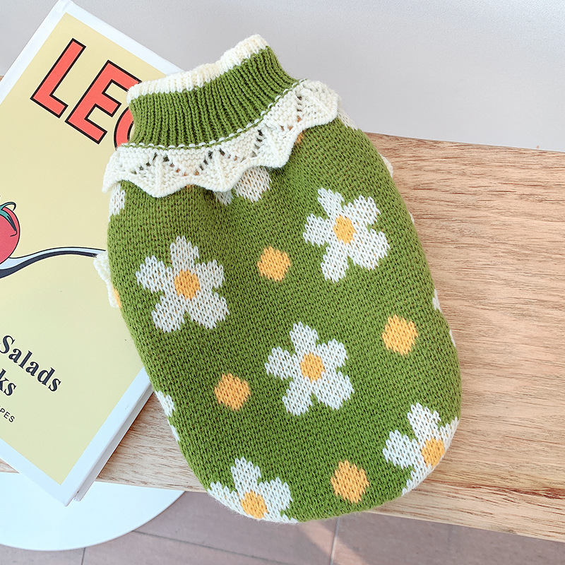 Pull à fleurs de marguerite pour chien, manteau d&#39;hiver en tricot, vêtement pour chat, yorkshire, Schnauzer, bouledogue français