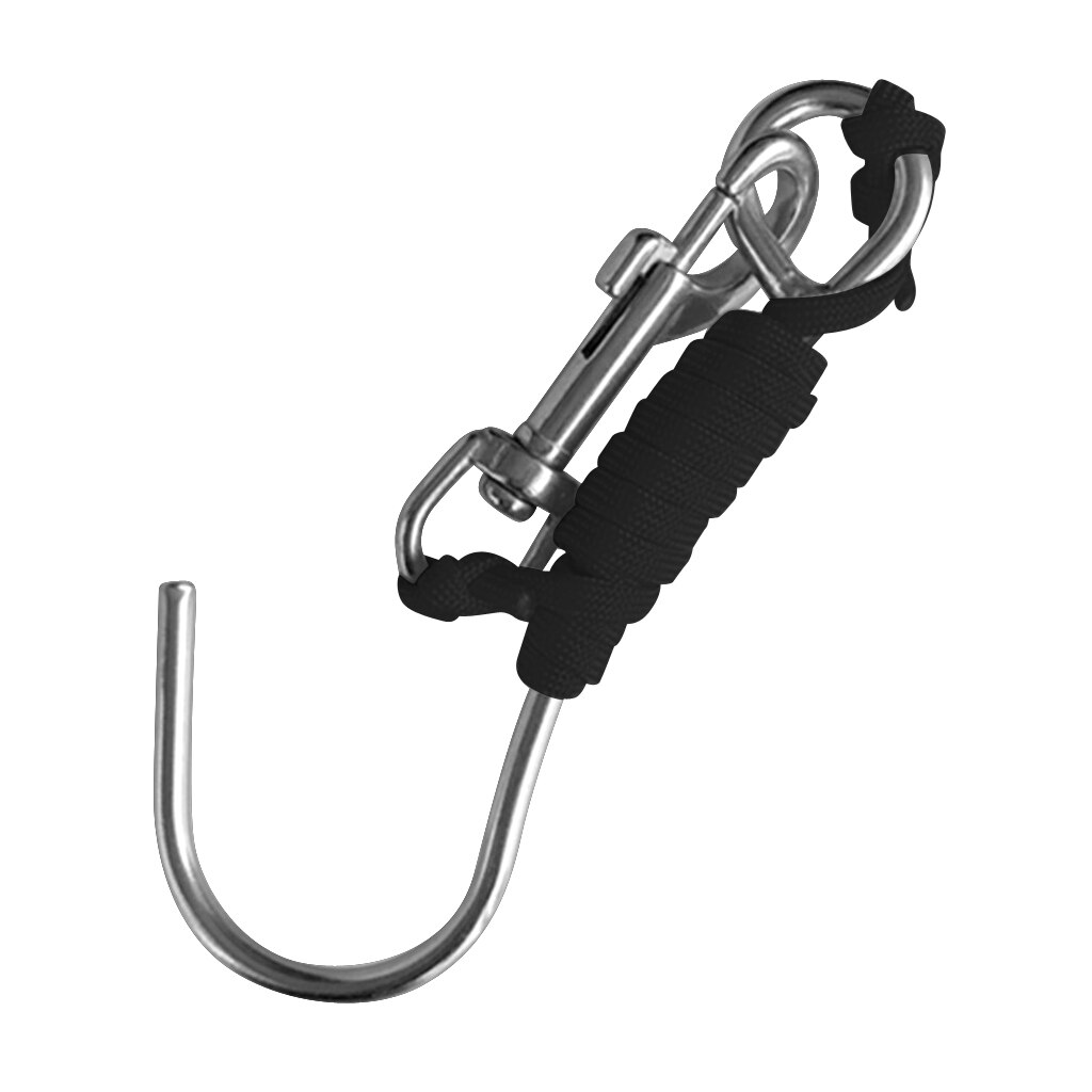 Scuba Diving Reef Drift Hooks With 120cm Line & Stainless Steel Clip Single Reef Hook: Black