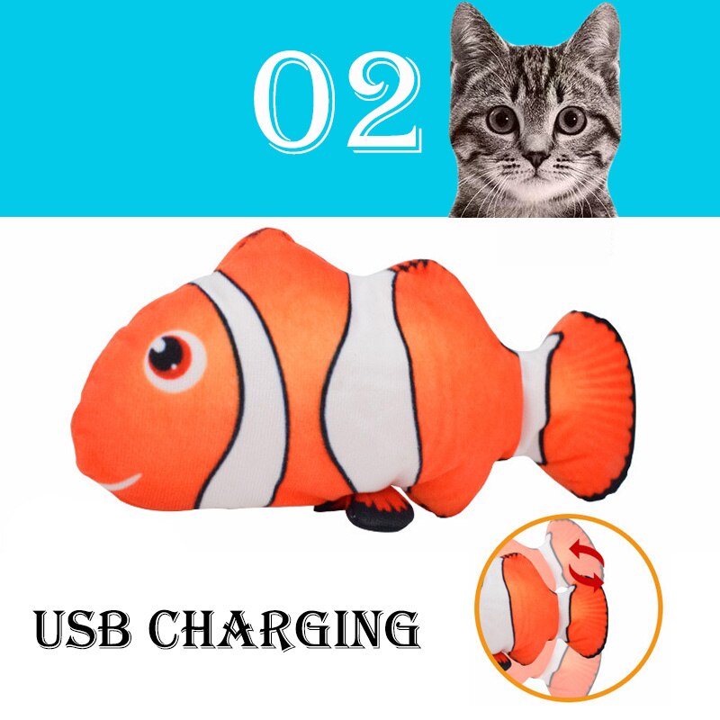 Juguete electrónico interactivo con forma de pez para gatos, juguete de simulación con carga USB, suministros para mascotas: 02