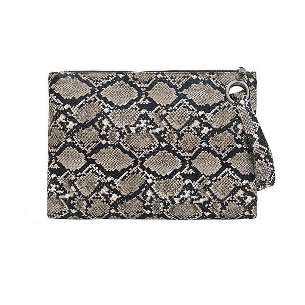 Luipaardprint dames clutch draagbare outdoor handtas pu leren envelop met rits: Grijs