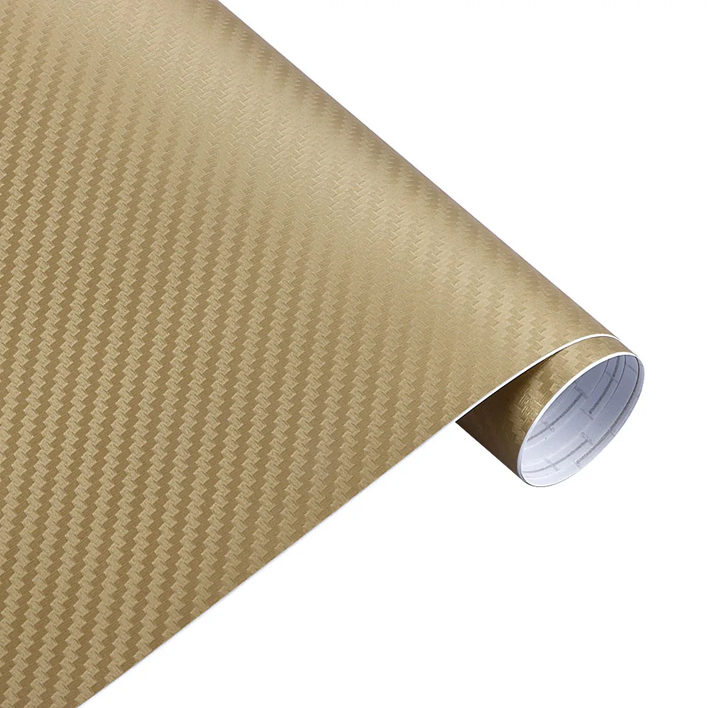 Filme de vinil de fibra de carbono 3d, 50cm de largura, 3m, adesivos de carro, à prova d'água, faça você mesmo, veículo, motocicleta, estilo de carro, acessórios de rolo: S / Dourado