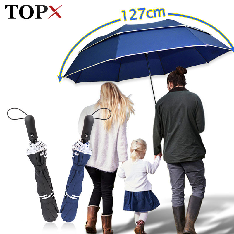 Paraguas plegable resistente al viento de 110cm para hombre y mujer, sombrilla de lluvia 8 K, sombrilla grande para caballero, portátil, de negocios, con mango largo