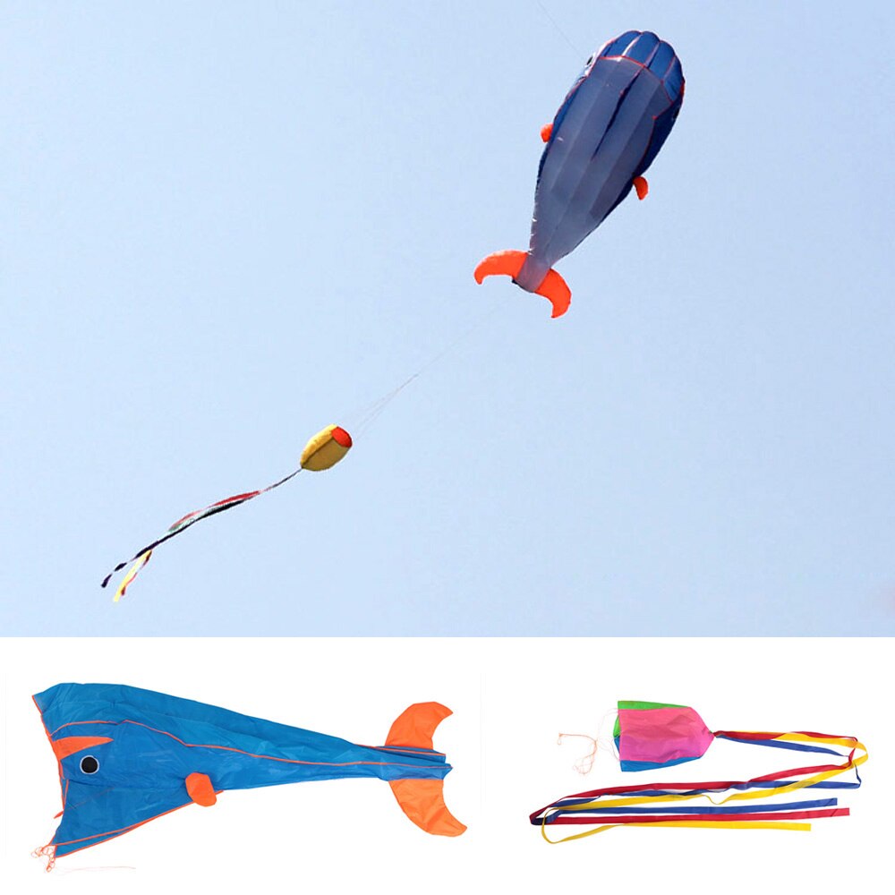 3D Enorme Soft Parafoil Giant Dolphin Blue Kite + 30M Handvat Lijn Outdoor Sport Makkelijk te Vliegen Frameloze Outdoor sport Strand Outdoor