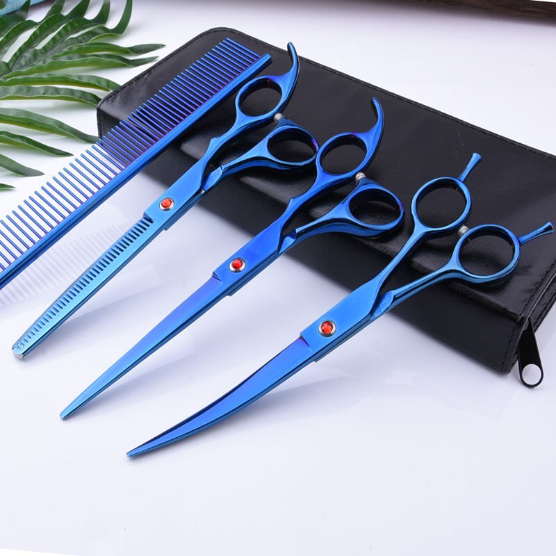 Grooming Shears For Dogs Pet Hair Grooming Scissors Kit with Safety Round Tip: 3 blue
