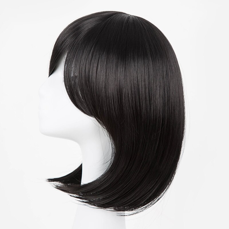 Fei-show Syntheitc-Peluca de pelo negro ondulado corto, fibra resistente al calor, traje, flequillo oblicuo, de salón, estudiante, Bob, inclinada