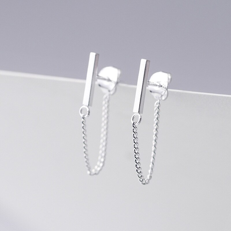Simple Dainty Tiny Bar Tassel S925 Chain Dangle Earrings Or Necklaces Women Girl Long Edgy Earrings: Earring