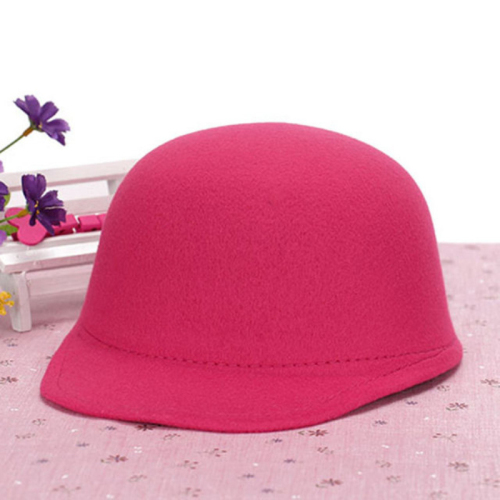 HT1835 Winter Herfst Vrouwen Hoeden Fedora Ronde Top Bowler Jazz Hoed Vintage Wolvilt Hoeden Solid Plain Ouder-kind cap Fedora Hoed: Kids Rose Pink