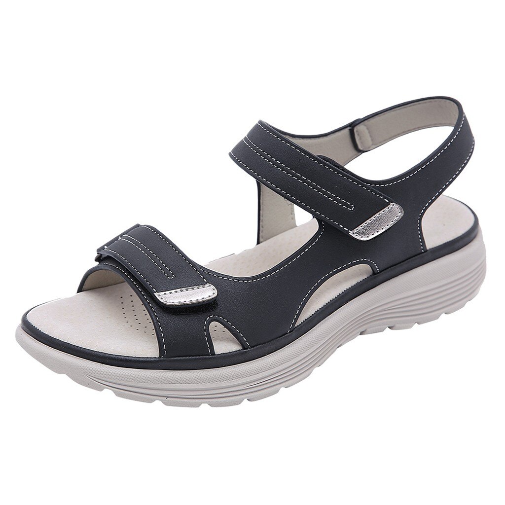 SAGACE – sandales à semelle souple pour femmes, chaussures de plage, antidérapantes, bout ouvert, Velcro, respirantes, Style Sport: Black / 39
