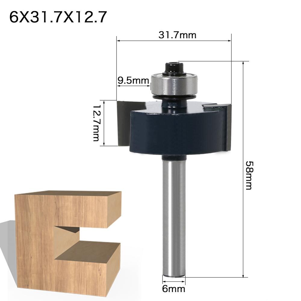 Rabbet Router Bit with 6 Bearings Set - 1/4" Shank 6mm shank Woodworking cutter Tenon Cutter for Woodworking Tools: 6X31.7X12.7