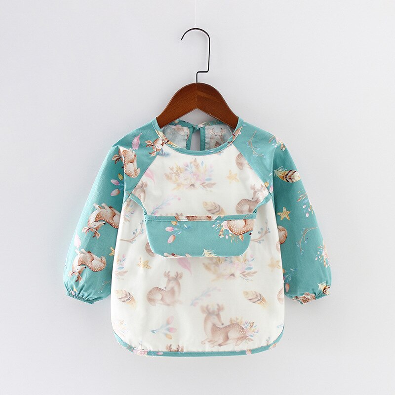 Bavoirs dessin animé à manches longues, tablier avec poche, imperméable, Smock d&#39;alimentation, bavoir en tissu banane pour bébés garçons et filles: green