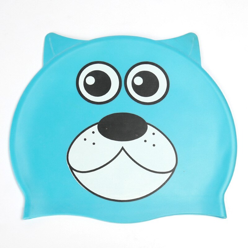 Neue Kinder Kinder Wasserdichte Schwimmen Kappe Cartoon Tier Schwimmen Pool Strand Silikon Kappen Hut Schützen Ohren Lange Haar Für Jungen mädchen: 6-bearlackblue