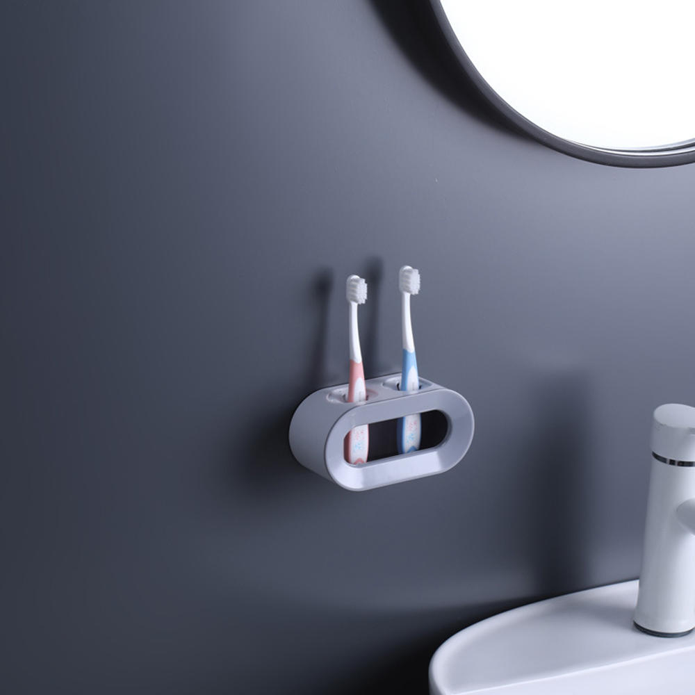 Estante de cepillo de dientes eléctrico de doble orificio para el hogar, estante de almacenamiento de cepillos de dientes sin perforación para el baño: Grey