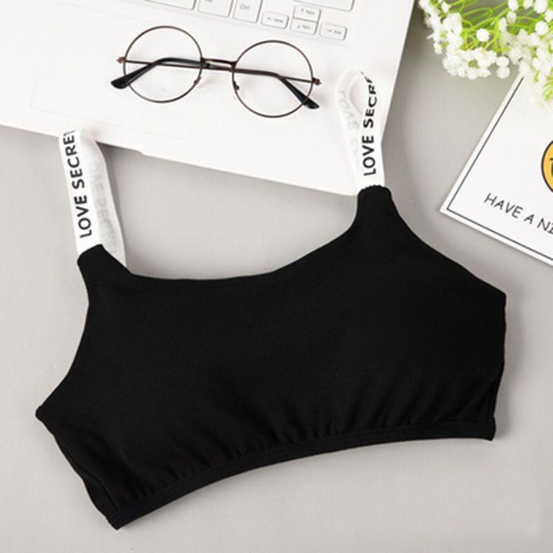 Sujetador de algodón con relleno desmontable sin costuras para mujer, sostén Sexy informal con estampado de letras sin anillo de acero, sujetador transpirable para fitness: Black