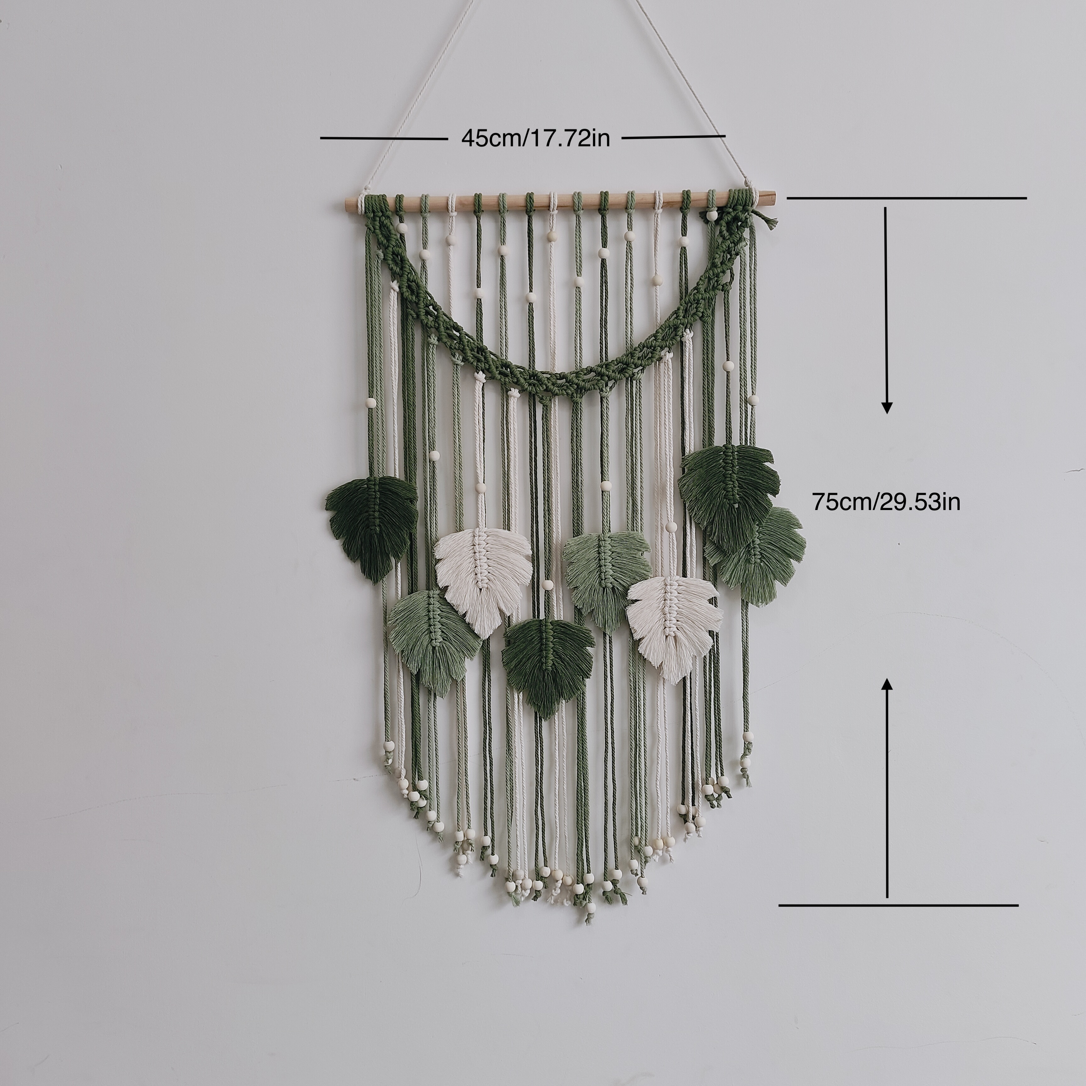 Tapiz colgante de pared de hoja de macramé, decoración bohemia de arte grande de macramé, decoración de habitación, para el hogar, cinta verde de macramé de jungla bohemia, 1 ud.: Negro