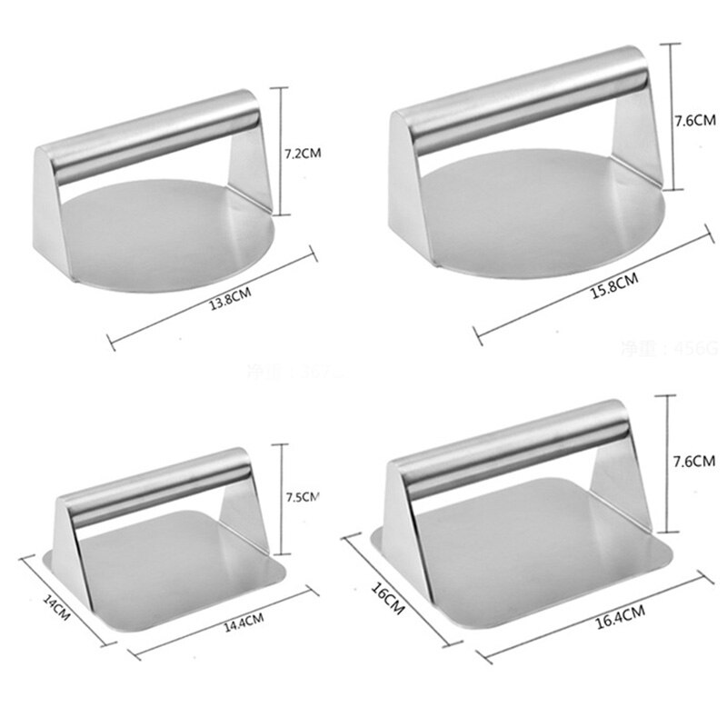 Handheld Stainless Steel Burger Press Non-Stick Grill Manual Pattie Hamburger Meat Press Round Square Steak Press Meat Pie Maker