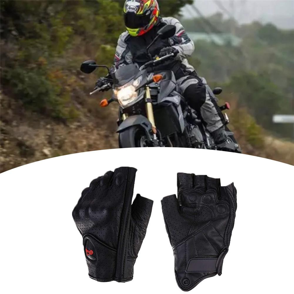 Motorcycle Gloves Leather Summer Breathable Half Finger Gloves Unisex Mitt Fingerless Glove For Men Women Scooter Moto Mitten