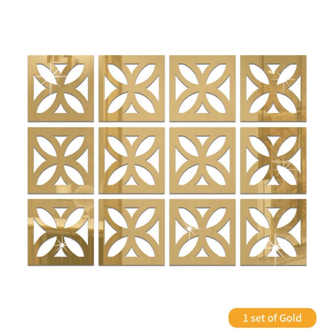 Pegatina de espejo de flores de cuatro hojas de hueco para sala de estar, papel tapiz de decoración de dormitorio, calcomanías de espejo acrílico para decoración del hogar, bricolaje: Gold