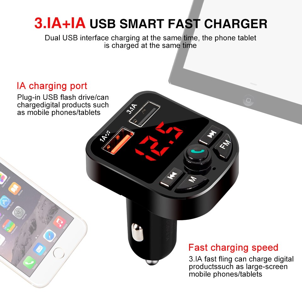 Håndfri trådløse fm-sendere bluetooth 5.0 lcd 3.1a lader usb bil  mp3 spillere bluetooth 5.0 fm sendere
