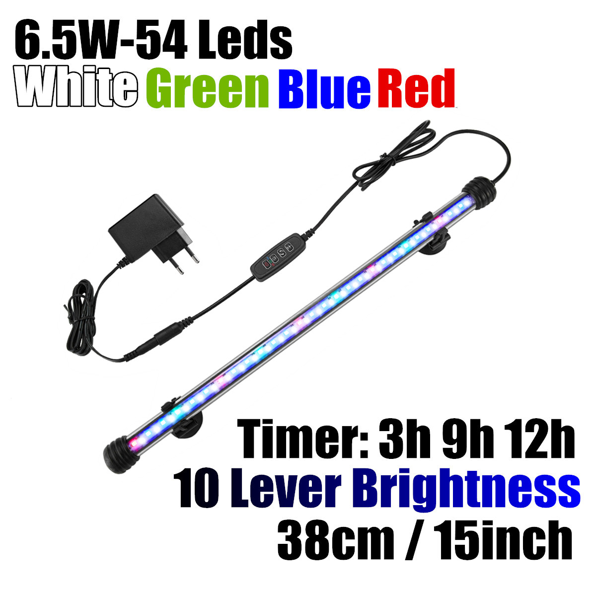 8.5W 56 Leds Aquarium Led Licht Aquarium Verlichting Lamp Onderwater Subnersed Blauw Groen Rood Wit Gekleurde Timer Dimmer helderheid: 38cm 15inch