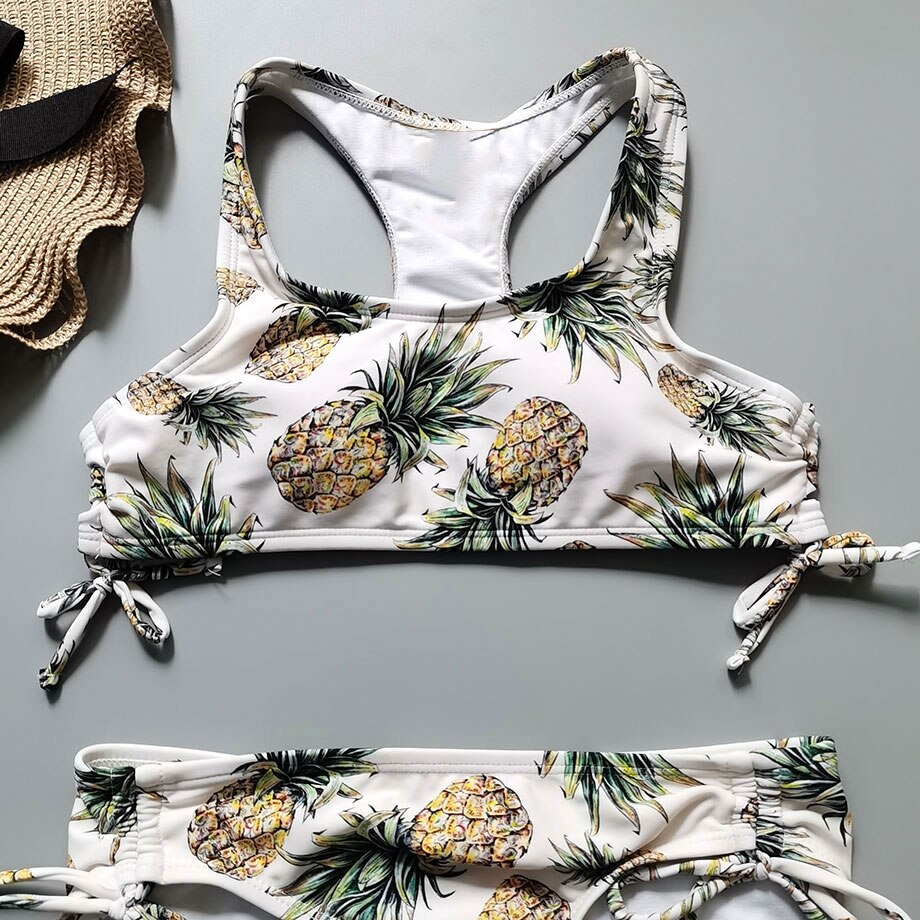 7-16 Jaar Meisje Badpak Kids Ananas Print Tiener Meisje Bikini Set Racerback Tweedelige Kinderen Badmode Meisjes badpak