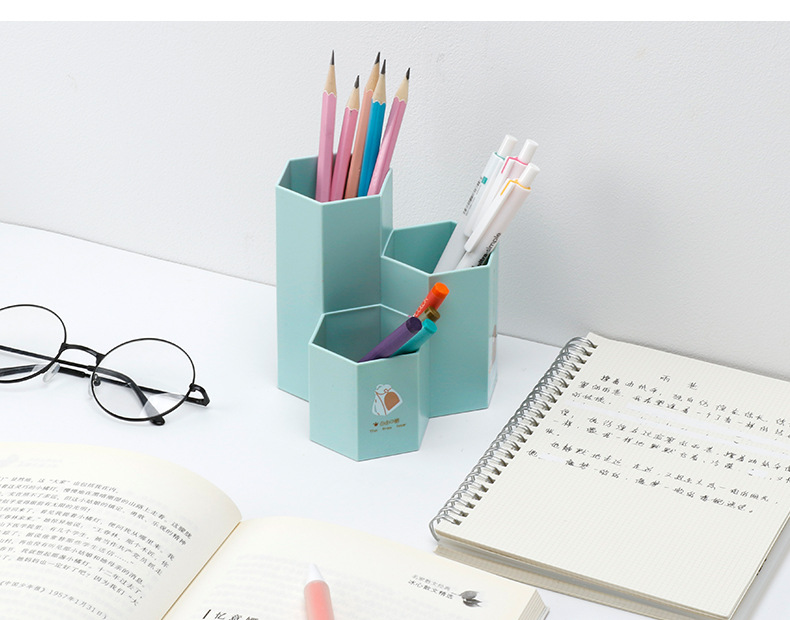 Portalápices hexagonal original fresco caja de almacenamiento de escritorio de plástico simple suministros de oficina para estudiantes