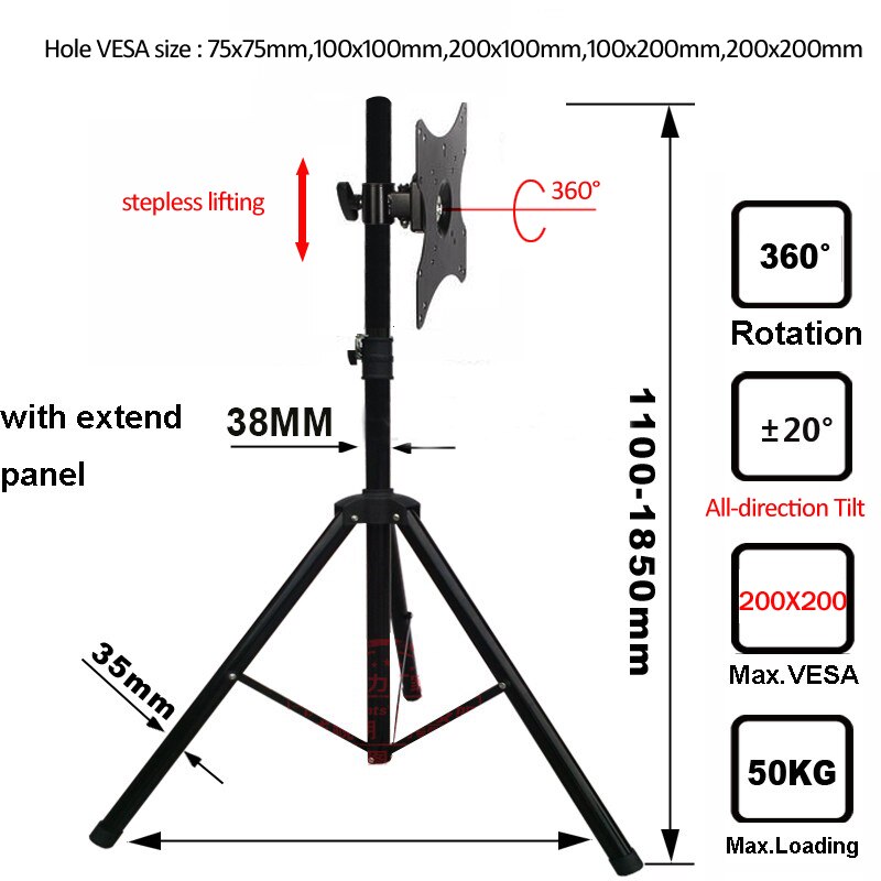 DLS-10A 14-40&quot; Movable Folding LCD TV Floor Stand TV Mount Cart Display Rack Full Motion TV Tripod Loading 50kgs VESA 200x200mm