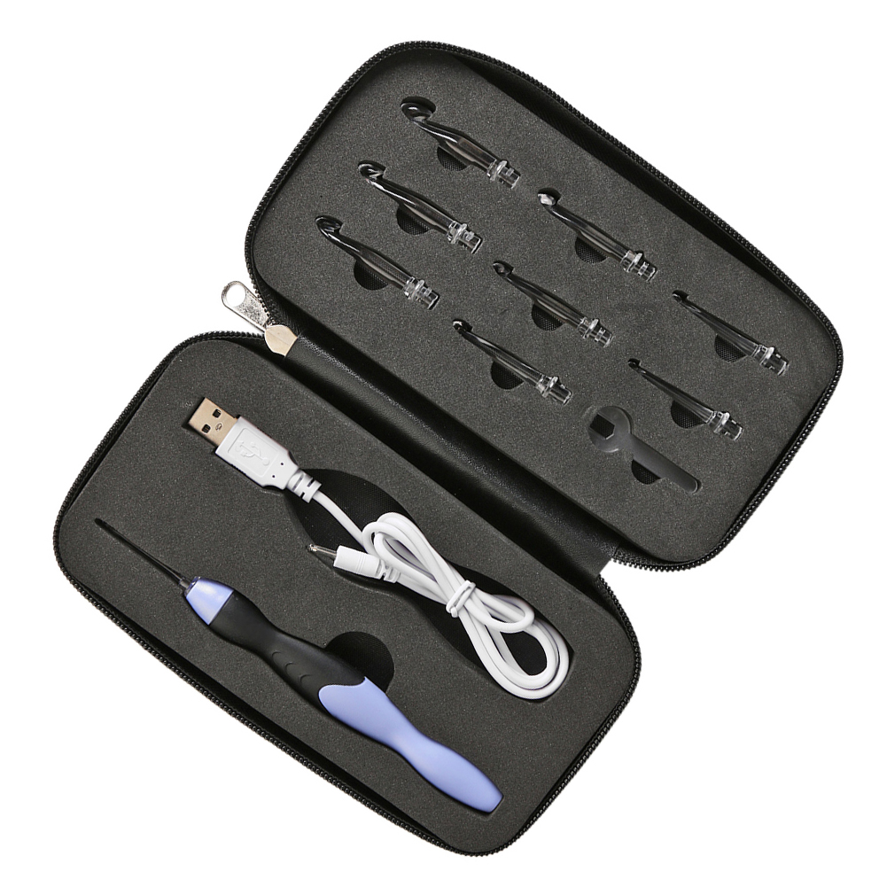 9-in-1 USB leuchtende Häkelnadeln Stricknadeln LED Nähwerkzeuge einstellen DIY Weben zur Seite fahren Werkzeug Bausatz: Schwarz