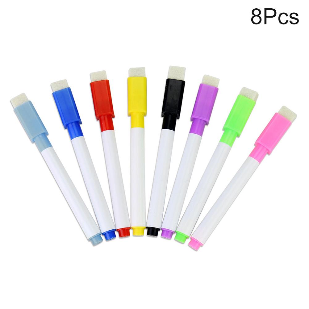 8 stuks whiteboardstiften met tapeborstel, 8- kleuren whiteboardstiftenset, uitwisbare milieuvriendelijke watermarker, kantoorbenodigdheden: Default Title