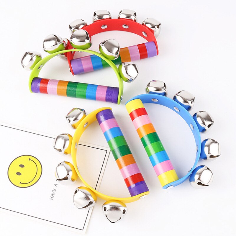 Baby Wooden Toys Stick 5 Jingle Kids Children Bells Rainbow Hand Shake Bell Rattles Toddler Toys Baby Educational Toy Random