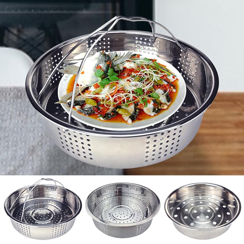 1PC Stainless Steel Steamer Basket Rice Cooker Steamer Vegetable And Fruit Drain Basket Draining Steaming Tray Kitchen Tool