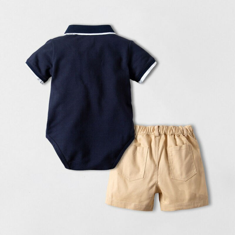 Toddlr Boy Kleding 2 STUKS Baby Baby Boy Kleding Korte Sleevee Solid Jumpsuit Bodysuit + Broek Shorts Gentleman Outfit set