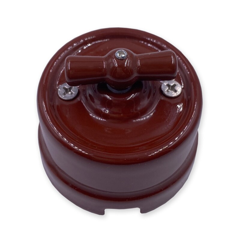 Home Improvement High Wall Light Knob Switch Ceramic Rotary Switch and 1-3 Gang Wooden Base: Brown