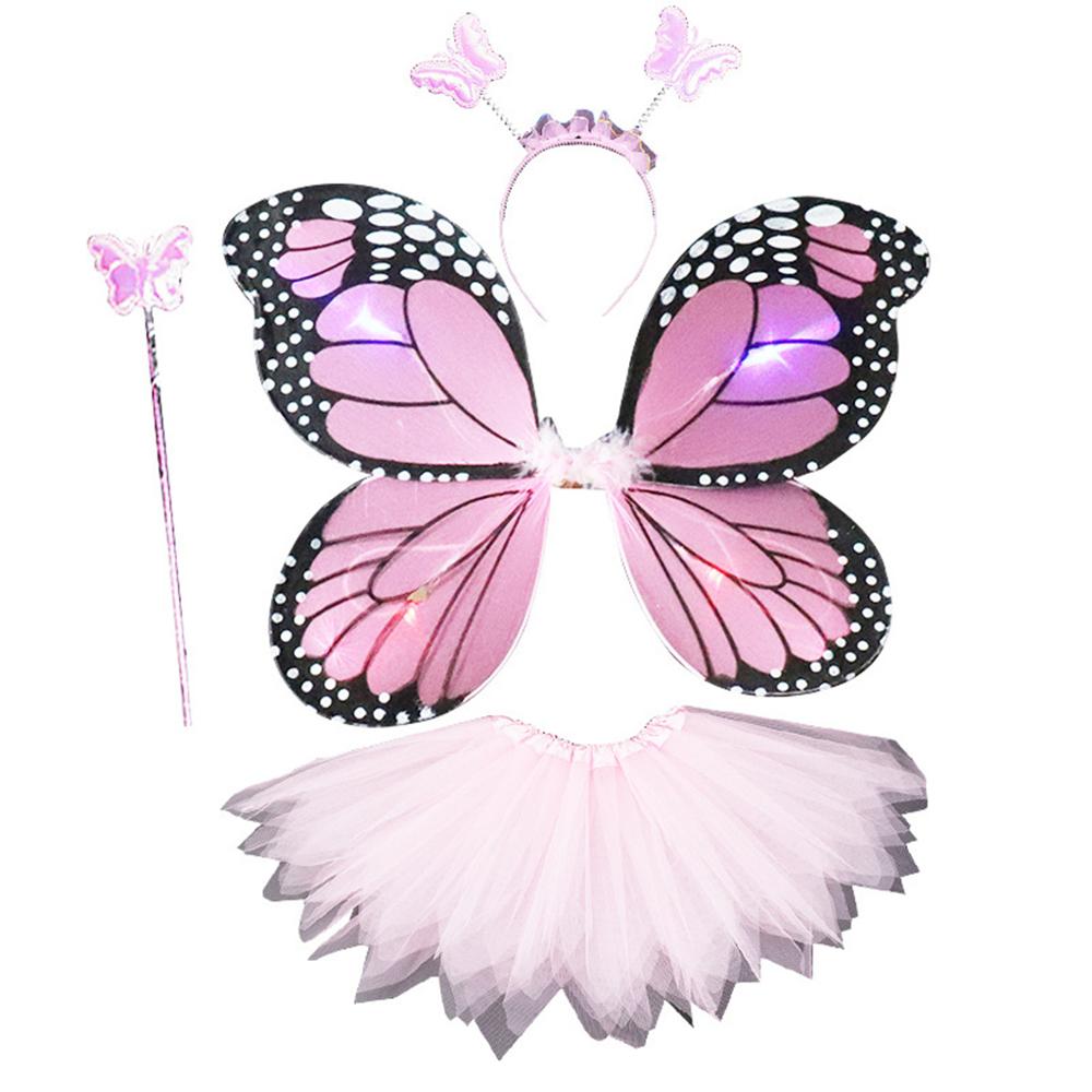 Voksne børn 4 stk fe kostume sæt led simulation sommerfugle vinger spids tutu nederdel pandebånd tryllestav prinsesse piger fest dress up: 1
