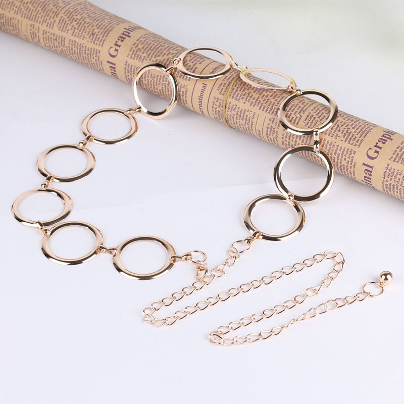 Gold Ring Chain Belt Metal Female Round Alloy Women Circle Waist Dress Belts