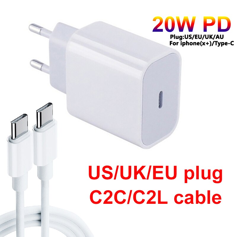 USB-C Typ C Schnelle USB Ladegerät 3,0 QC PD Ladegerät 20W USB kabel EU/uns/AU/UK Stecker USB Für iPhone für Samsung ForXiaomi