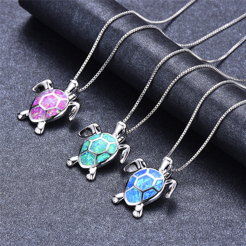 Vrouwen Blauw Groen Wit Opaal Turtles Ketting Mode Animal Bruiloft Sieraden 925 Sterling Zilveren Kettingen Hangers