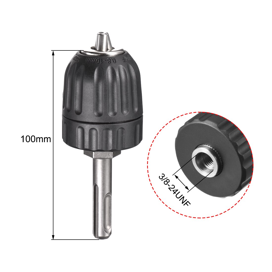 uxcell 1pcs 1/2" 3/8'' Drill Chuck Round/Hex Shank 3-Jaw Keyless Chuck with SDS-Plus 1/2inch-20UNF 3/8inch-24UNF