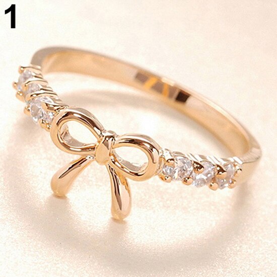 Delle Donne di modo Anello Semplice Classico Elegante di Strass Anelli di Fidanzamento Bowknot Da Sposa fascia Da Sposa Anello di Barretta Femme bijoux Aneis