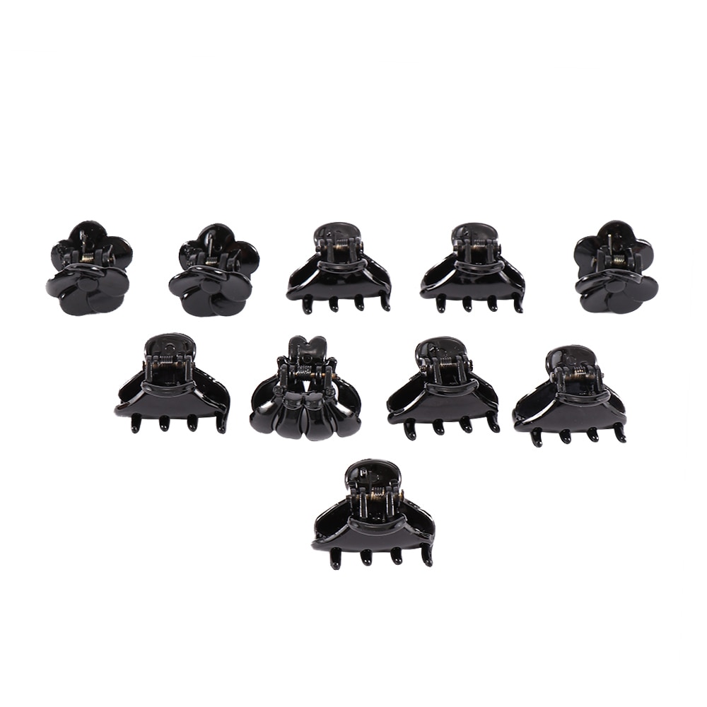 Pinzas pequeñas de plástico para el pelo para mujer, herramientas de estilismo para el cabello, salón de belleza, a la , color negro, 10 unids/set por juego
